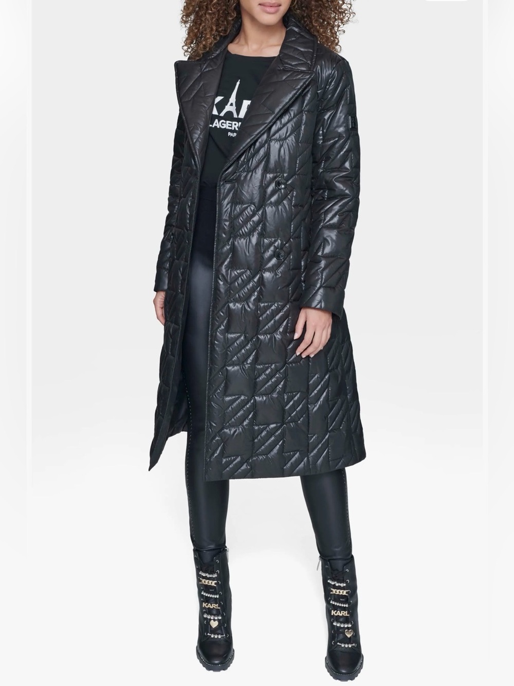 Karl Lagerfeld Black Quilted Long Coat NWT